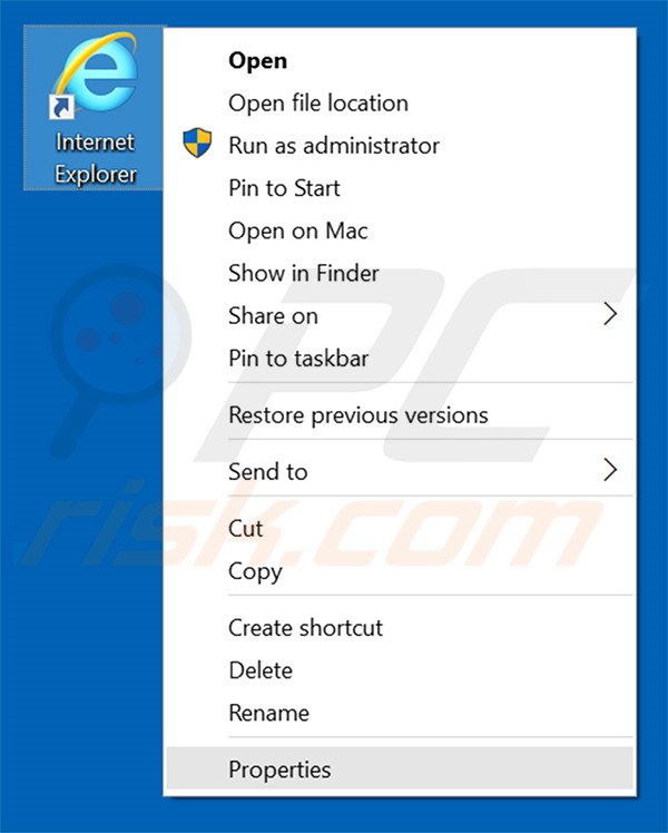 Removing addg.xyz from Internet Explorer shortcut target step 1