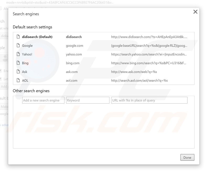 Removing didisearch.com from Google Chrome default search engine