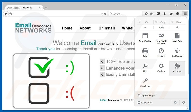 Removing Email Descontos ads from Mozilla Firefox step 1