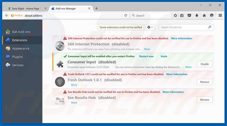 Removing Facts Right ads from Mozilla Firefox step 2