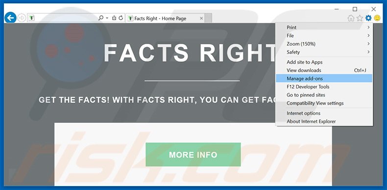 Removing Facts Right ads from Internet Explorer step 1