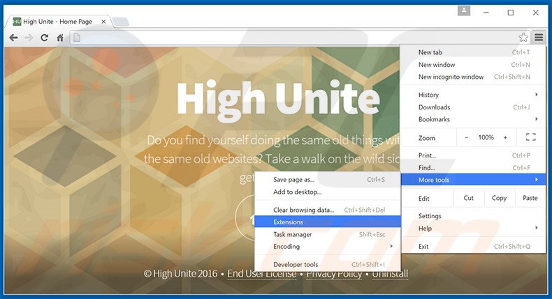 Removing High Unite  ads from Google Chrome step 1