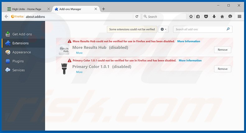 Removing High Unite ads from Mozilla Firefox step 2