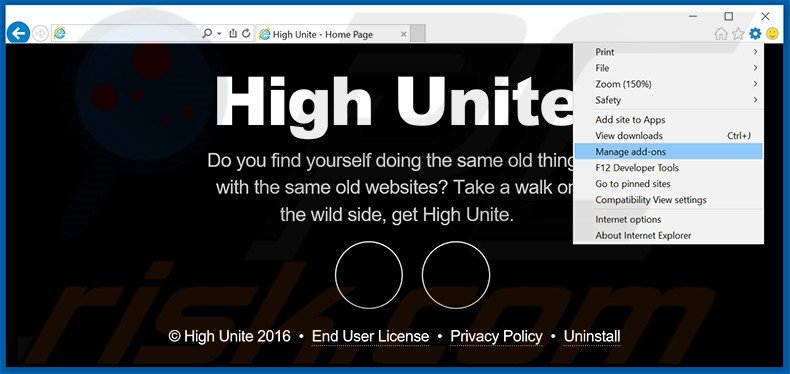 Removing High Unite ads from Internet Explorer step 1