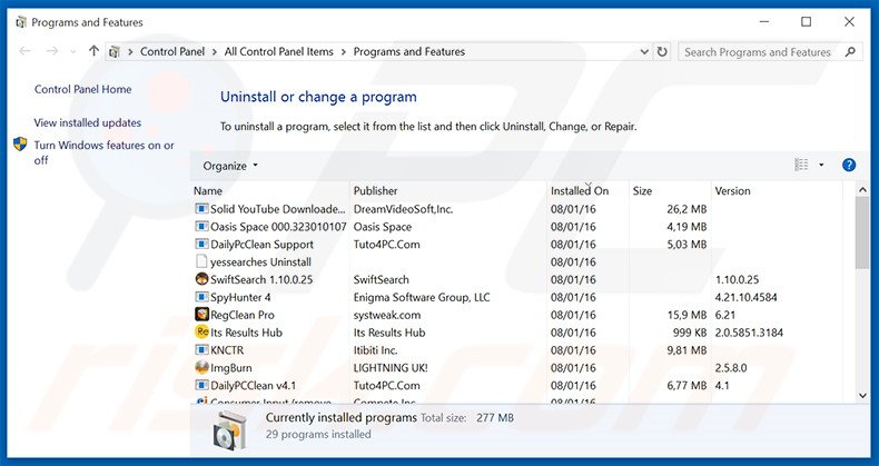 newsearch123.com browser hijacker uninstall via Control Panel