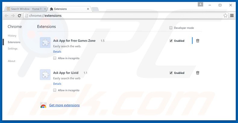 Removing Search Window ads from Google Chrome step 2