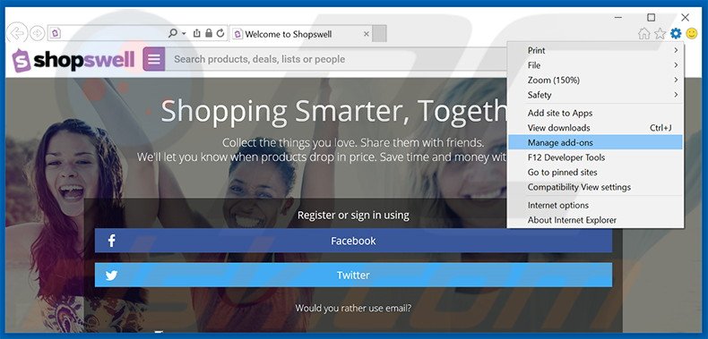 Removing Shopswell ads from Internet Explorer step 1