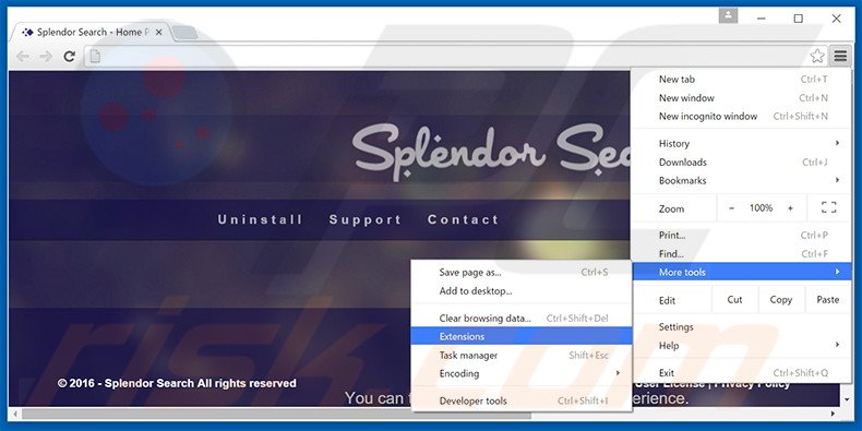 Removing Splendor Search  ads from Google Chrome step 1