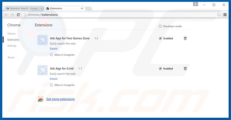 Removing Splendor Search ads from Google Chrome step 2
