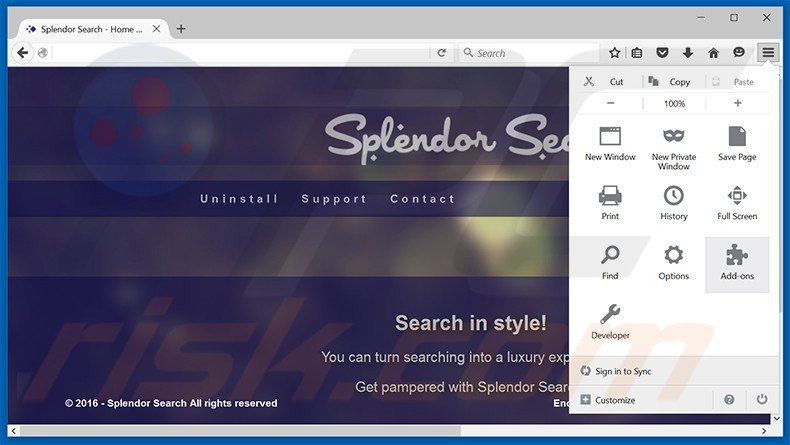 Removing Splendor Search ads from Mozilla Firefox step 1