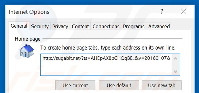 Removing sugabit.net from Internet Explorer homepage
