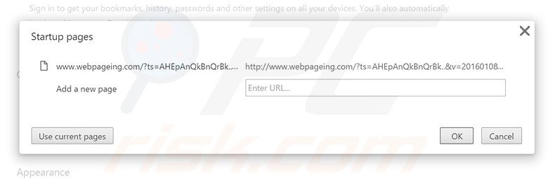 Removing webpageing.com from Google Chrome homepage