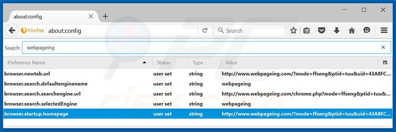 Removing webpageing.com from Mozilla Firefox default search engine