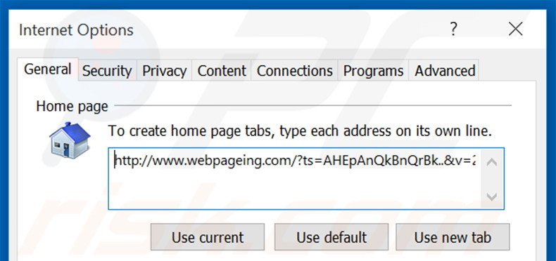 Removing webpageing.com from Internet Explorer homepage