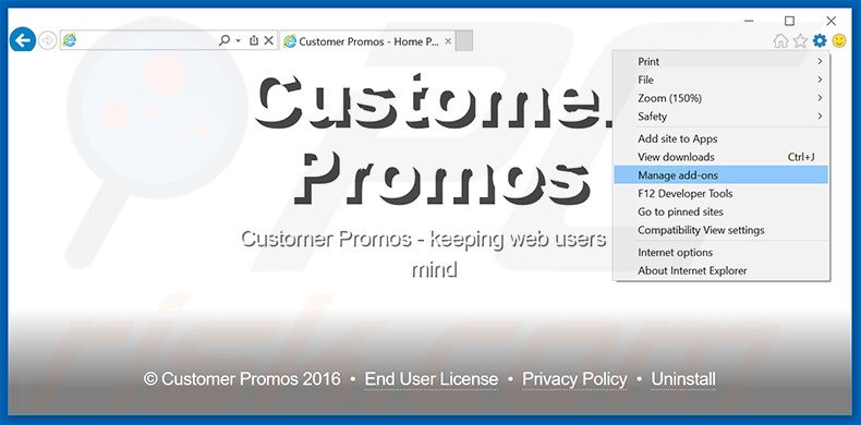 Removing Customer Promos ads from Internet Explorer step 1