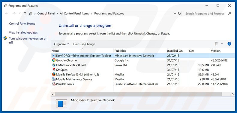 EasyPDFCombine browser hijacker uninstall via Control Panel