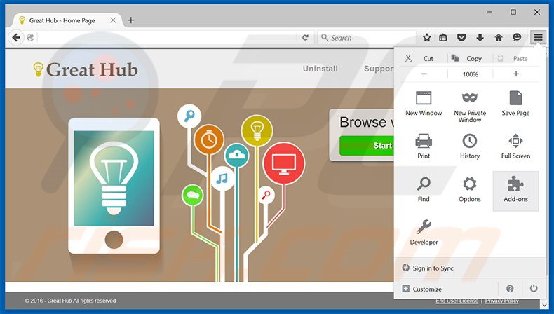 Removing Great Hub ads from Mozilla Firefox step 1