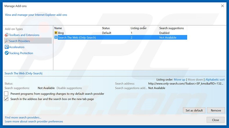 Removing pico-search.com from Internet Explorer default search engine