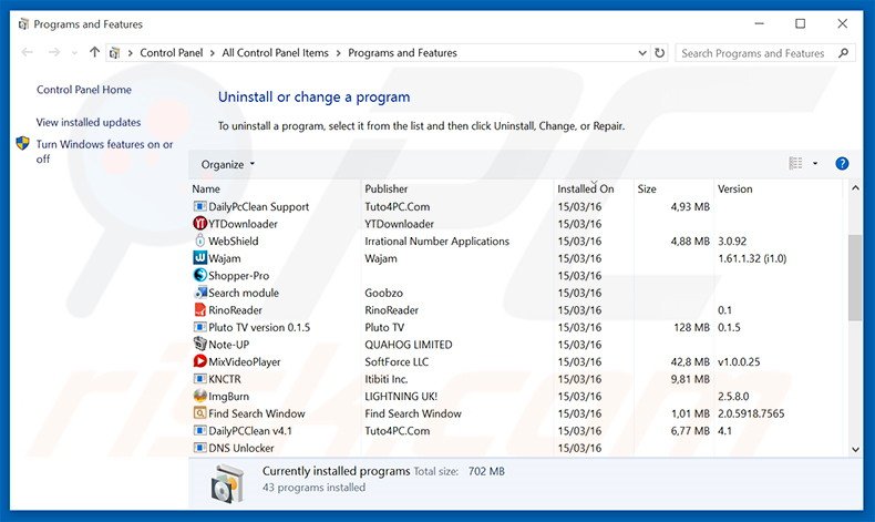 Powered by adware uninstall via Control Panel