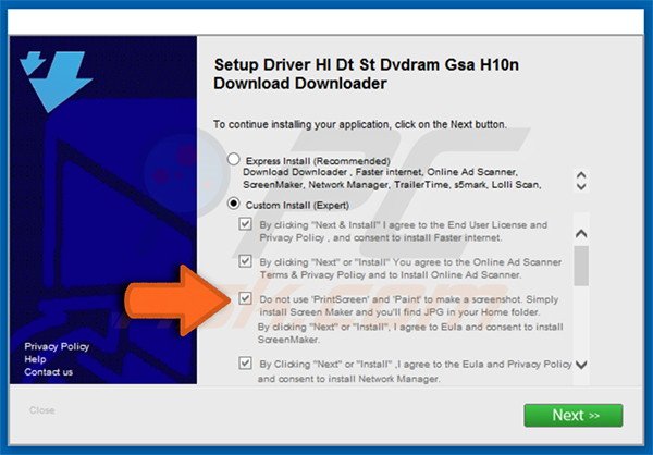 Delusive software installer bundling Screen Maker adware