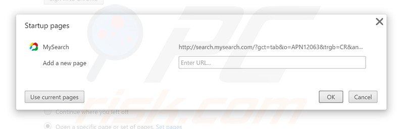 Removing search.mysearch.com from Google Chrome homepage