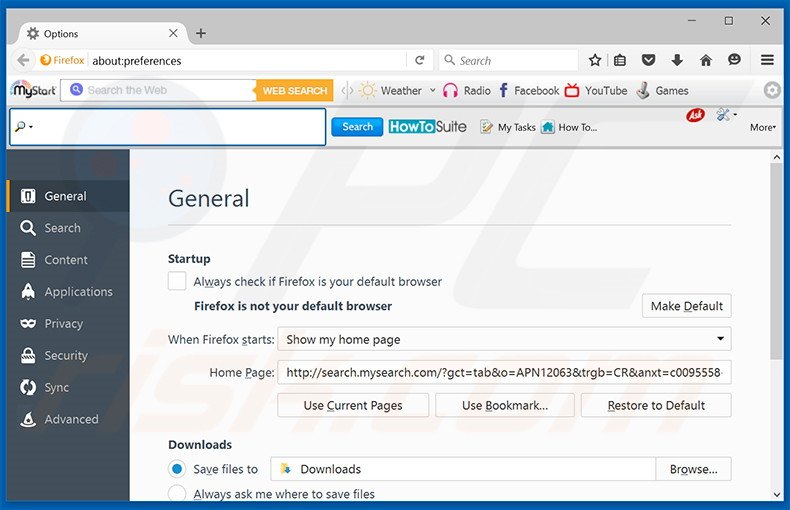 Removing search.mysearch.com from Mozilla Firefox homepage