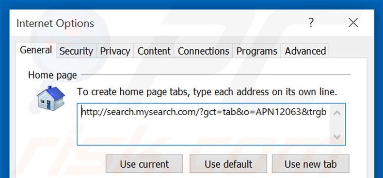 Removing search.mysearch.com from Internet Explorer homepage