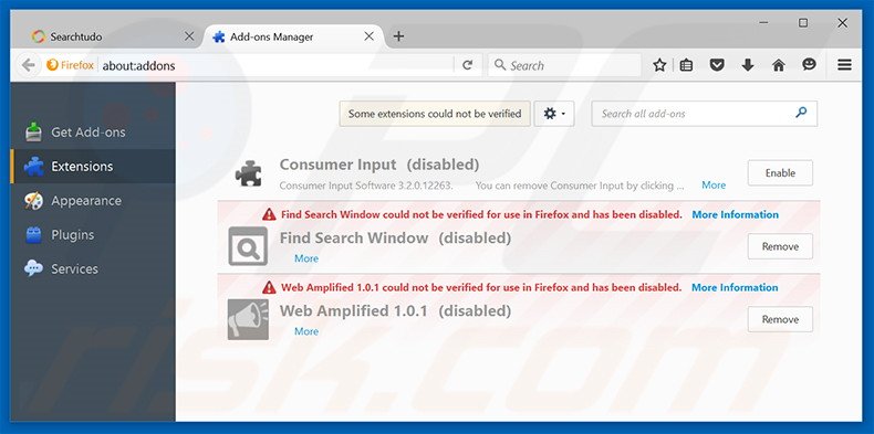 Removing searchtudo.com related Mozilla Firefox extensions