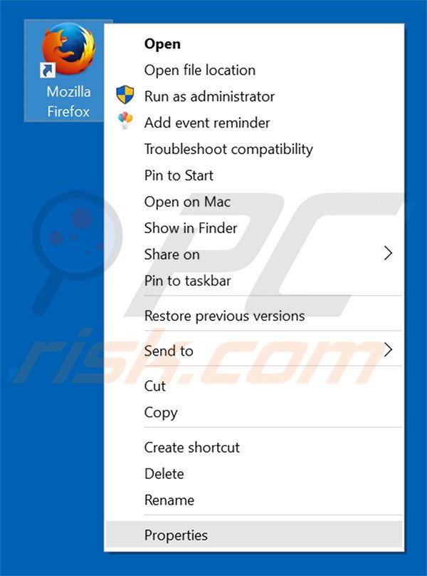 Removing nav.brotstation.com from Mozilla Firefox shortcut target step 1