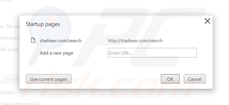 Removing stadsear.com from Google Chrome homepage
