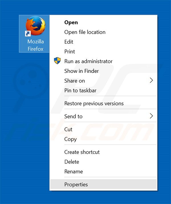 Removing stadsear.com from Mozilla Firefox shortcut target step 1