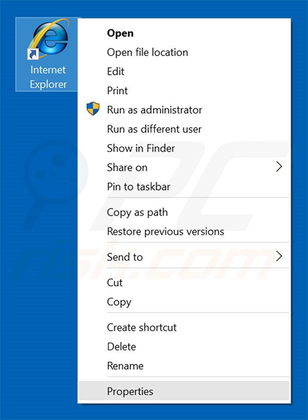 Removing stadsear.com from Internet Explorer shortcut target step 1