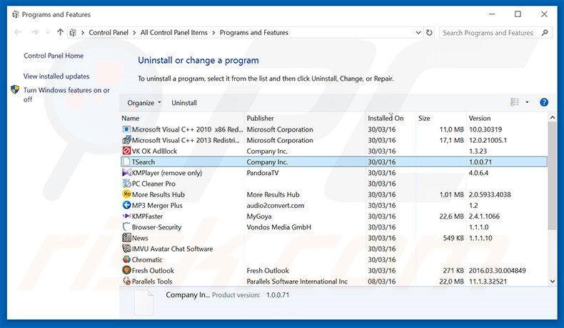 stadsear.com browser hijacker uninstall via Control Panel