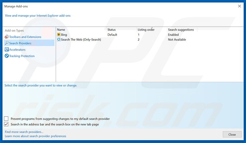 Removing zeta-search.com from Internet Explorer default search engine