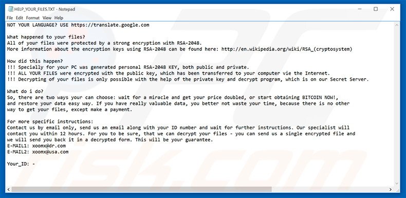 .Code ransomware HELP_YOUR_FILES.TXT file