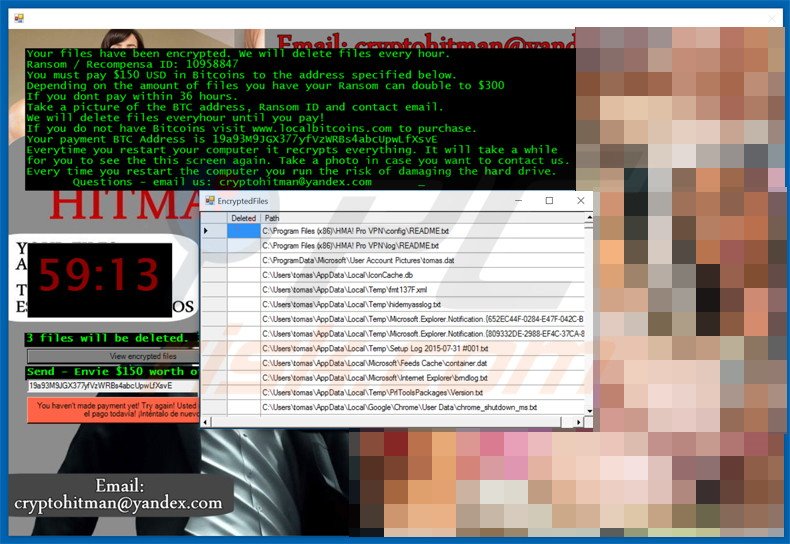 CryptoHitman displaying encrypted file list