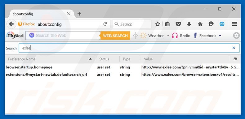 Removing exlee.com from Mozilla Firefox default search engine