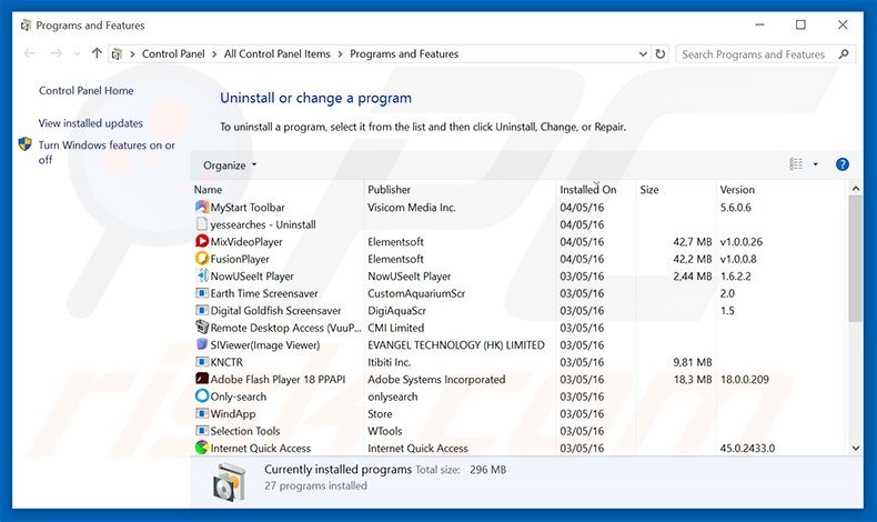 searchvvay.com browser hijacker uninstall via Control Panel