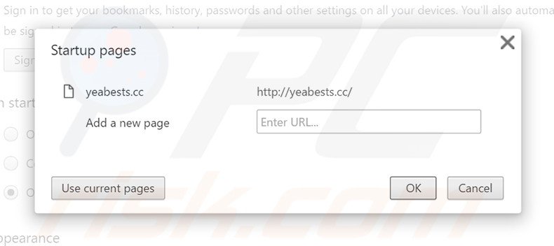 Removing yeabests.cc from Google Chrome homepage