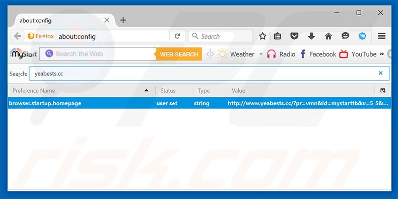 Removing yeabests.cc from Mozilla Firefox default search engine