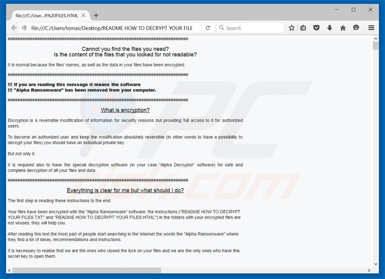 Alpha ransomware html file