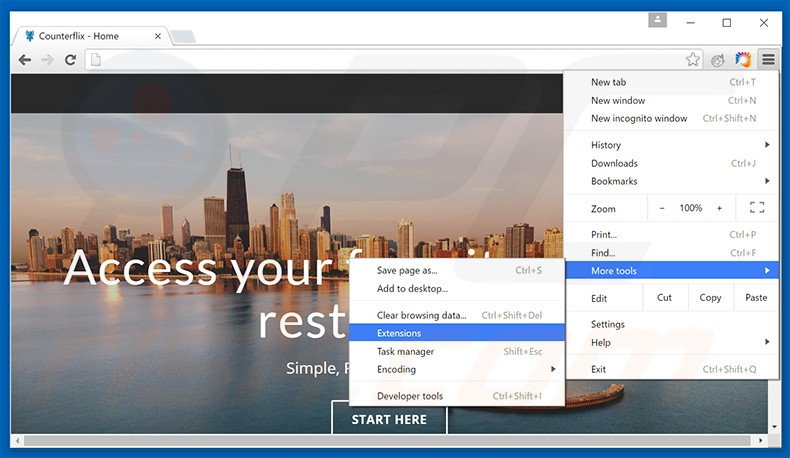 Removing Counterflix  ads from Google Chrome step 1