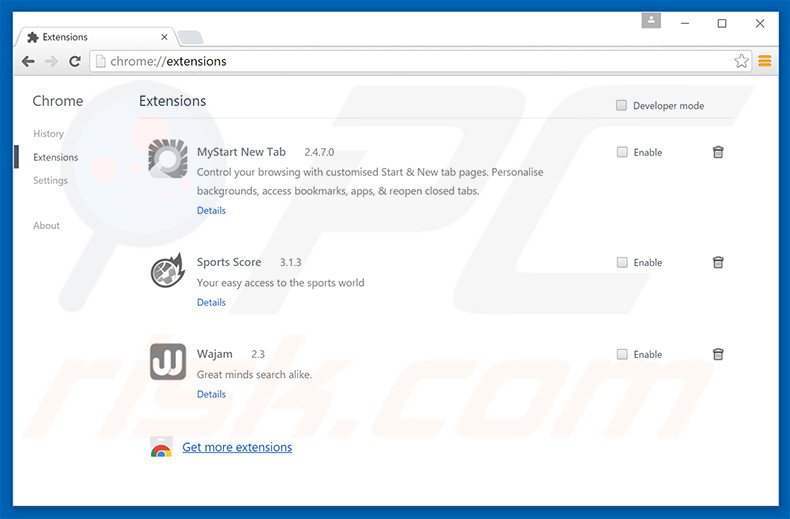 Removing gogletab.com related Google Chrome extensions