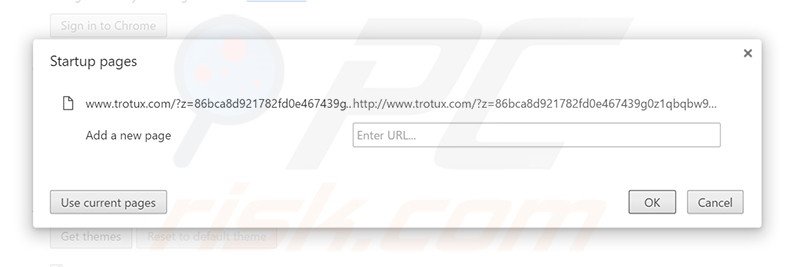 Removing trotux.com from Google Chrome homepage