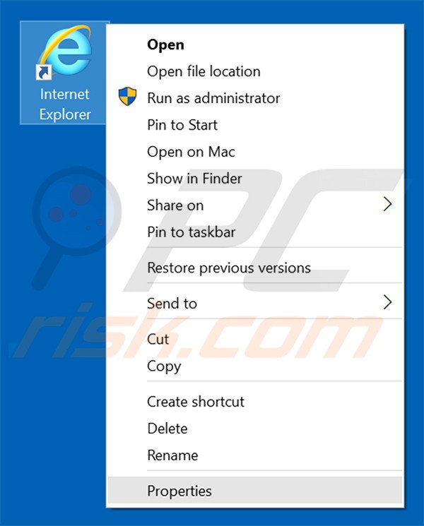 Removing youndoo.com from Internet Explorer shortcut target step 1