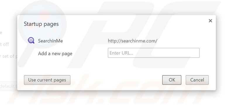 Removing searchinme.com from Google Chrome homepage