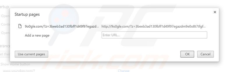 Removing 9o0gle.com from Google Chrome homepage
