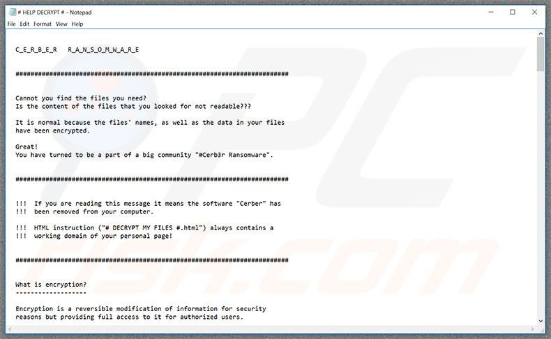 Cerber3 ransomware text file