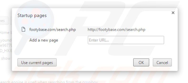 Removing footybase.com from Google Chrome homepage