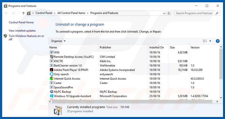 footybase.com browser hijacker uninstall via Control Panel